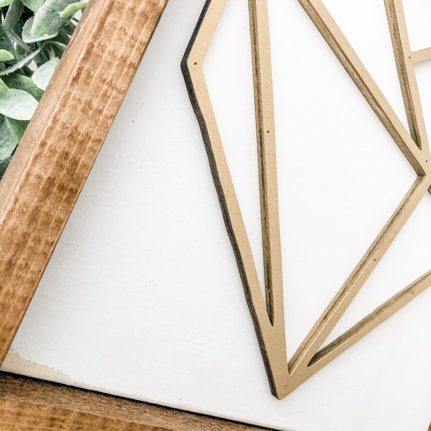 Geometric Gold Heart Wood Sign