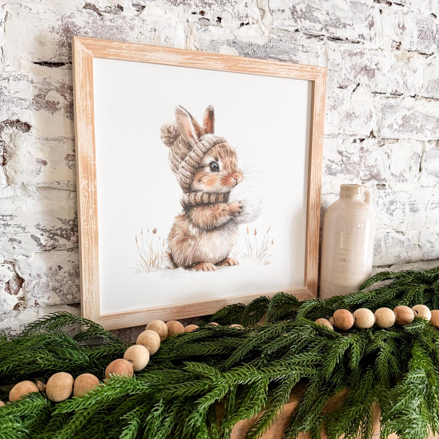 Winter Bunny Farmhouse Wood Sign