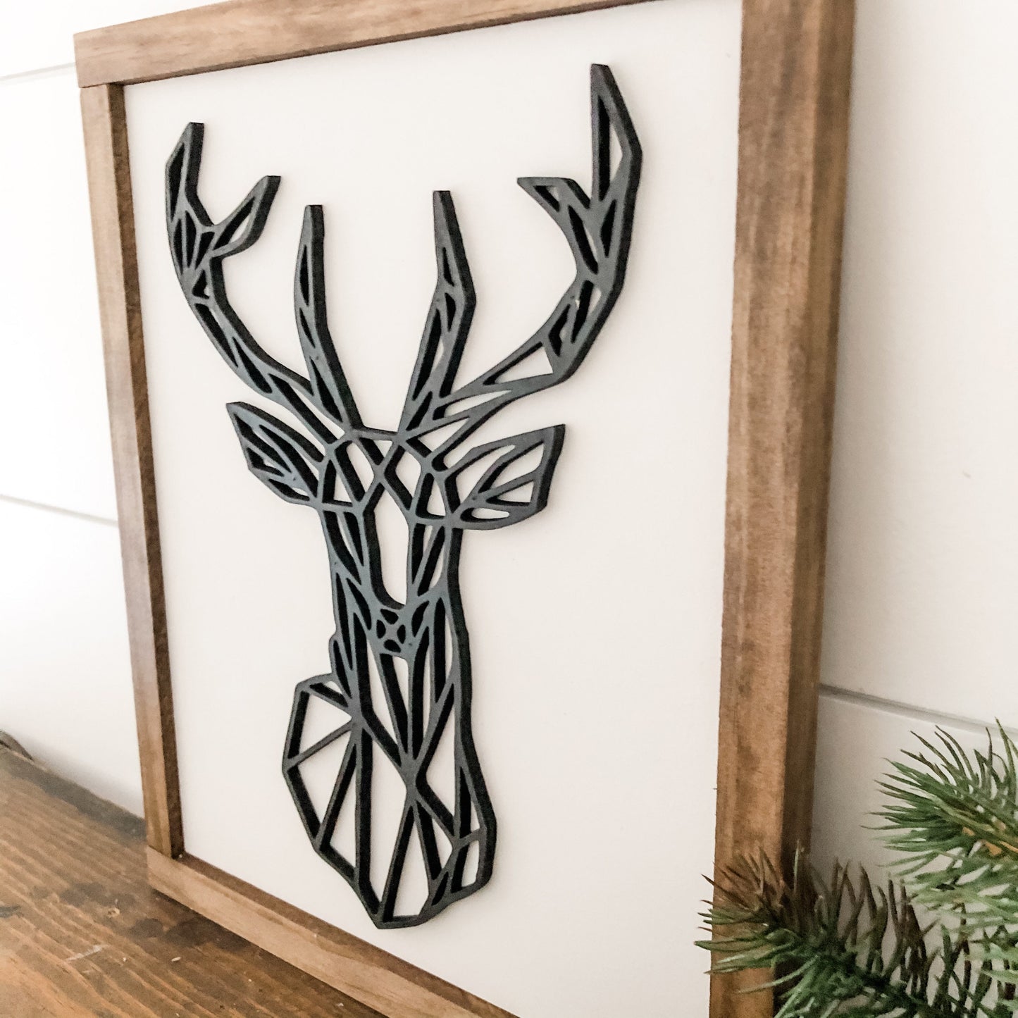 Geometric Deer Head Laser Cut Wood Sign