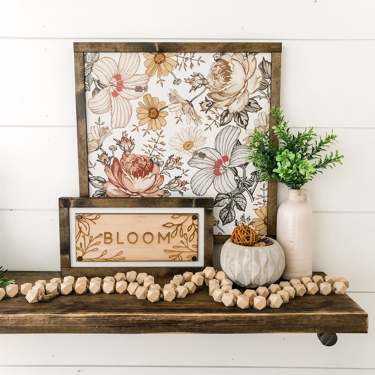 Vintage Floral Background Layering Wood Sign