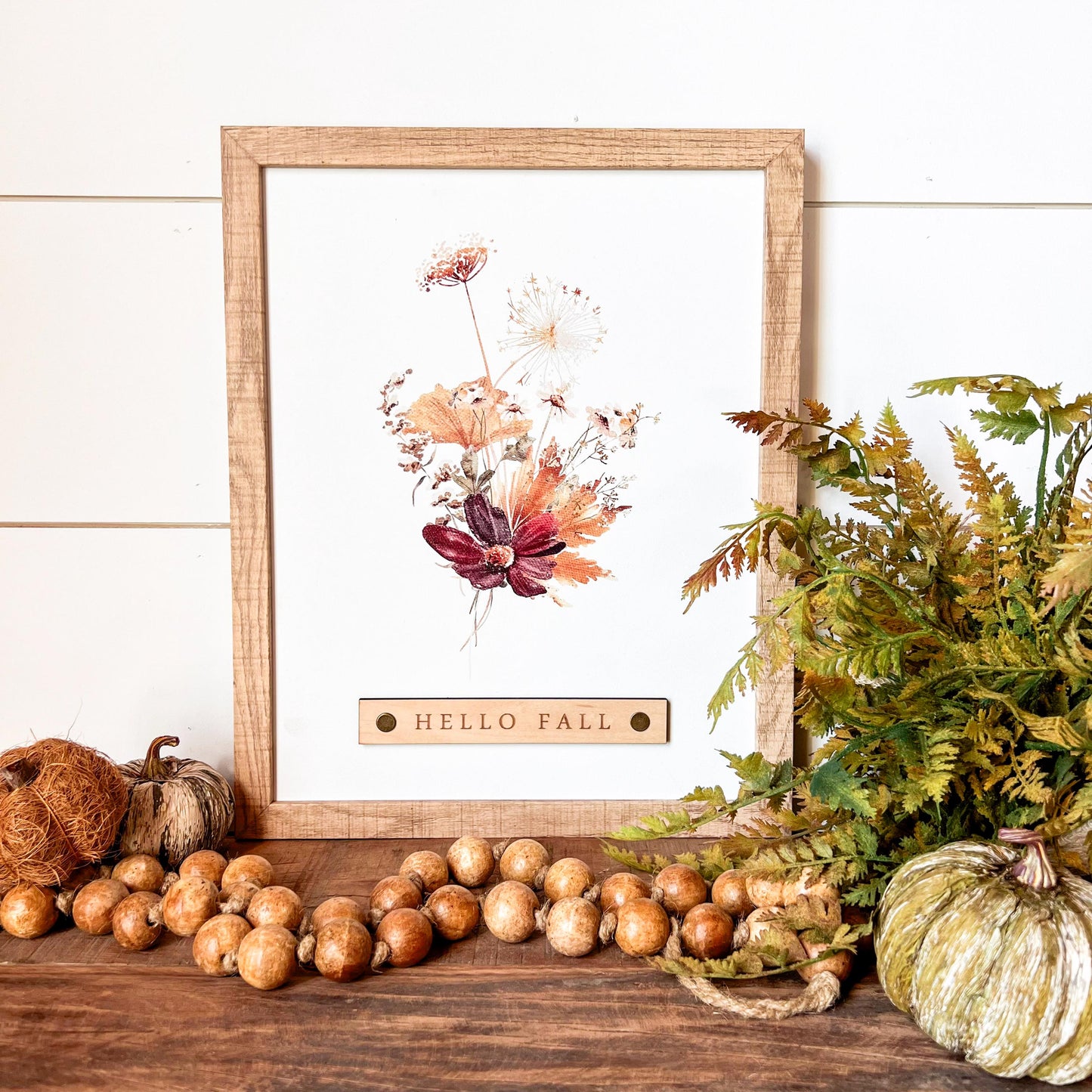 Hello Fall Burgundy Floral Wood Sign