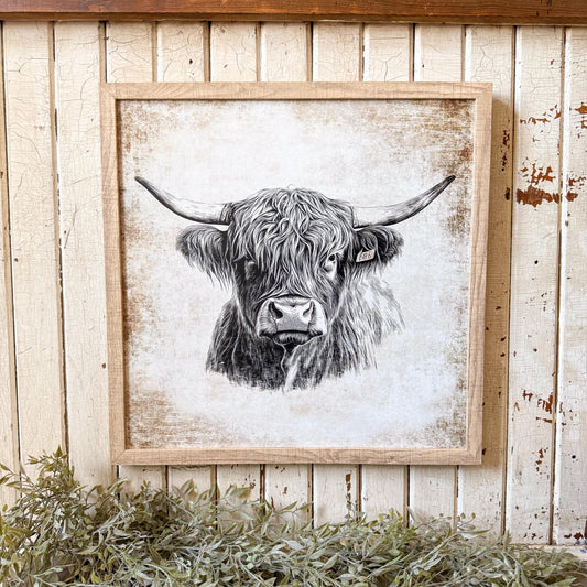 Neutral Vintage Highland Cow Art Print