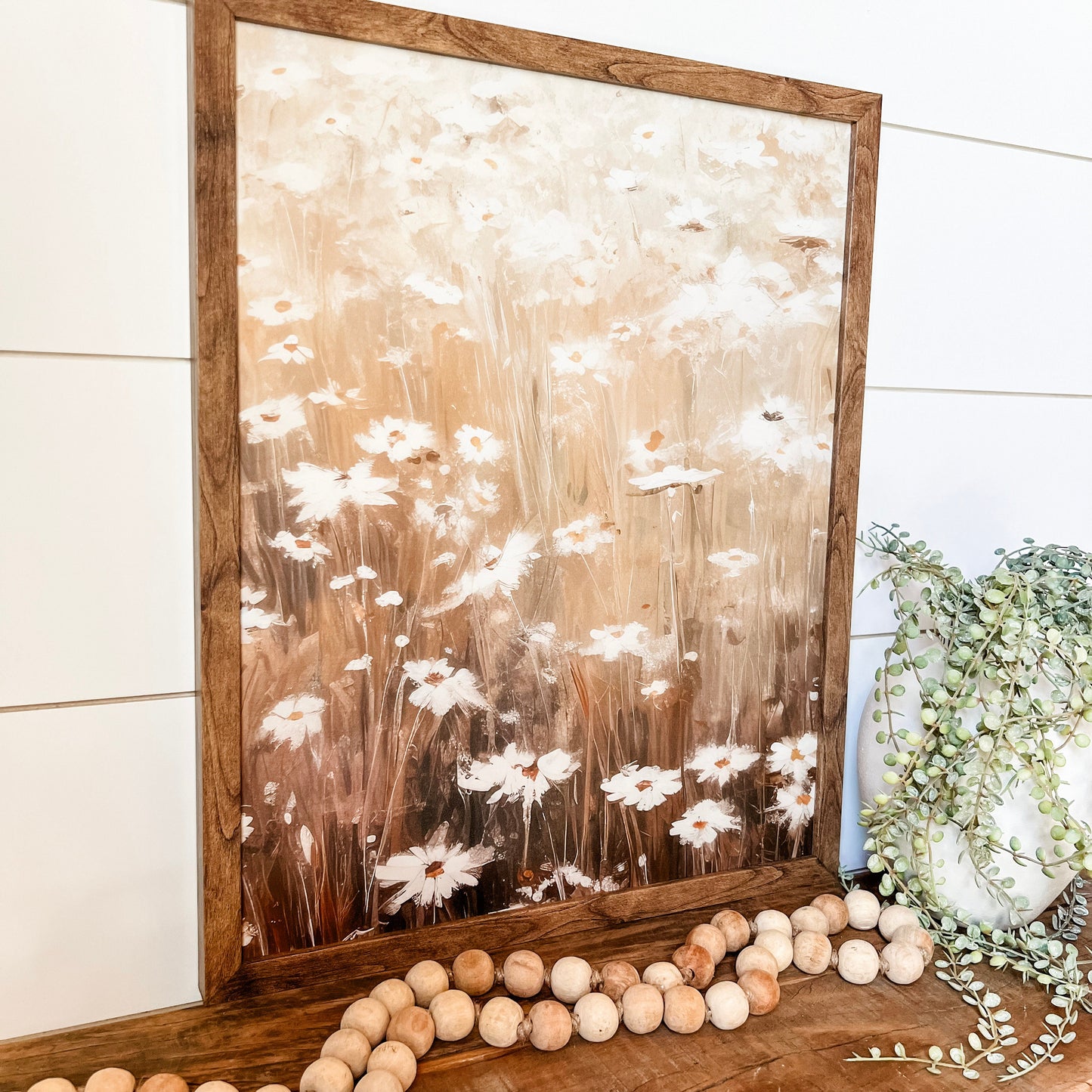 White Daisies Print Wood Sign
