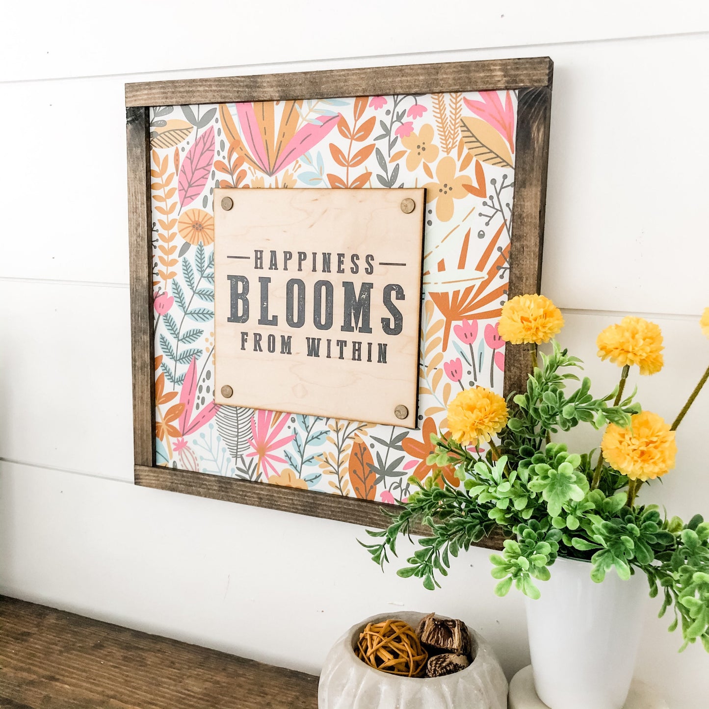 Happiness Blooms Within Spring Wood Sign