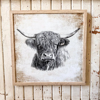 Neutral Vintage Highland Cow Art Print