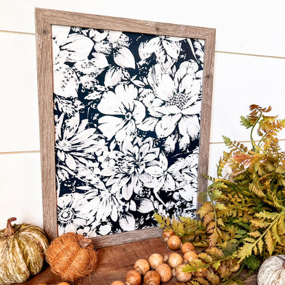 Black and White Floral Wood Sign