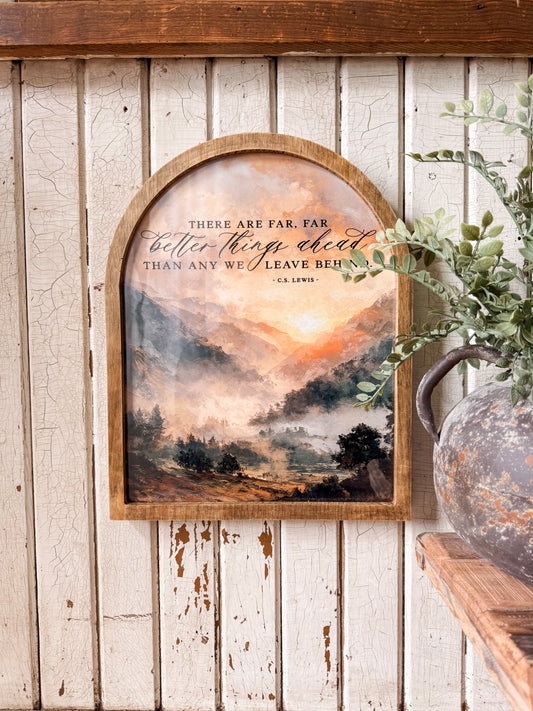 Better Things Ahead Mountain Landscape Framed Arched Print