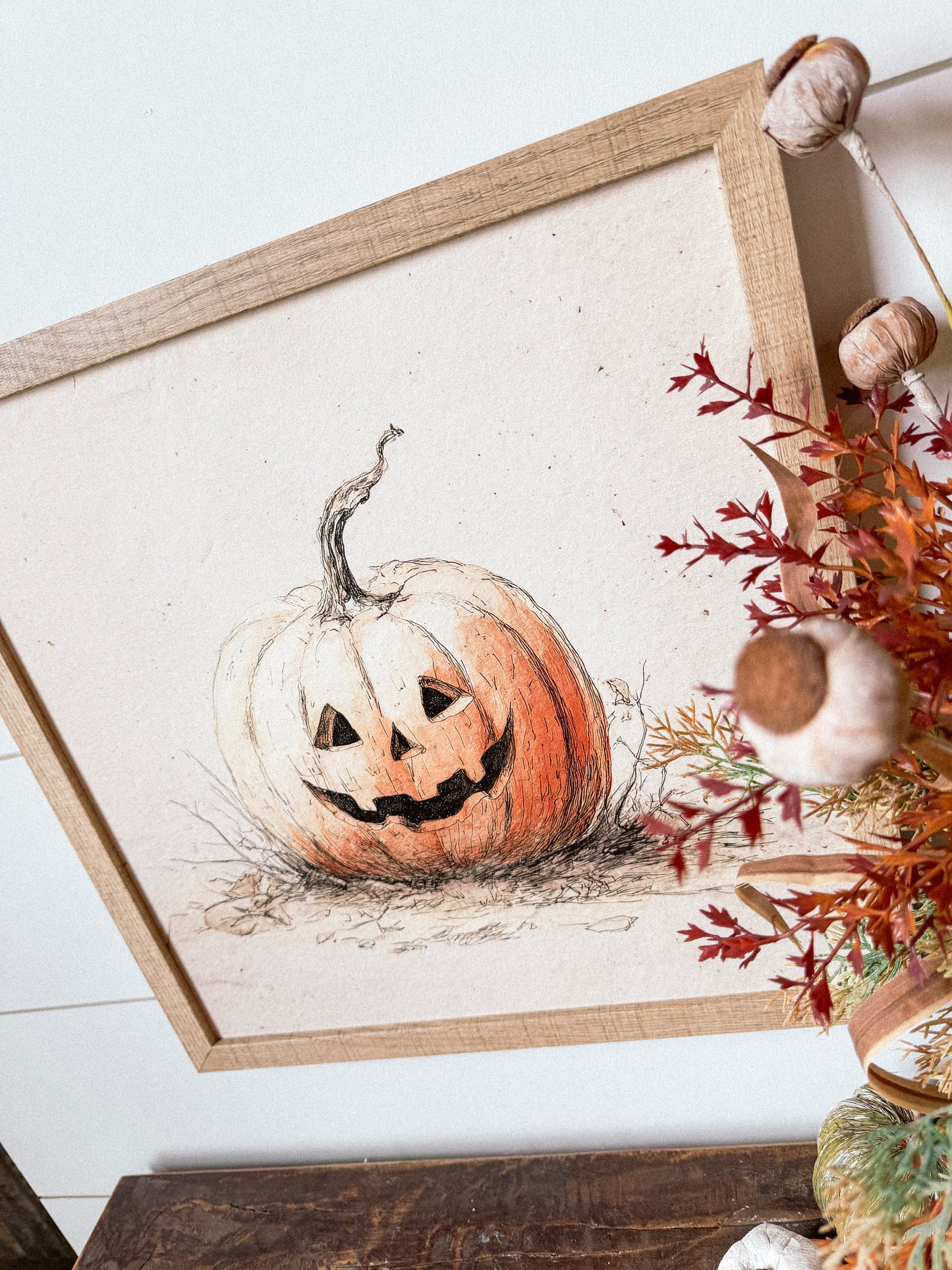 Vintage Pumpkin Face Wood Sign