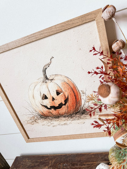 Vintage Pumpkin Face Wood Sign