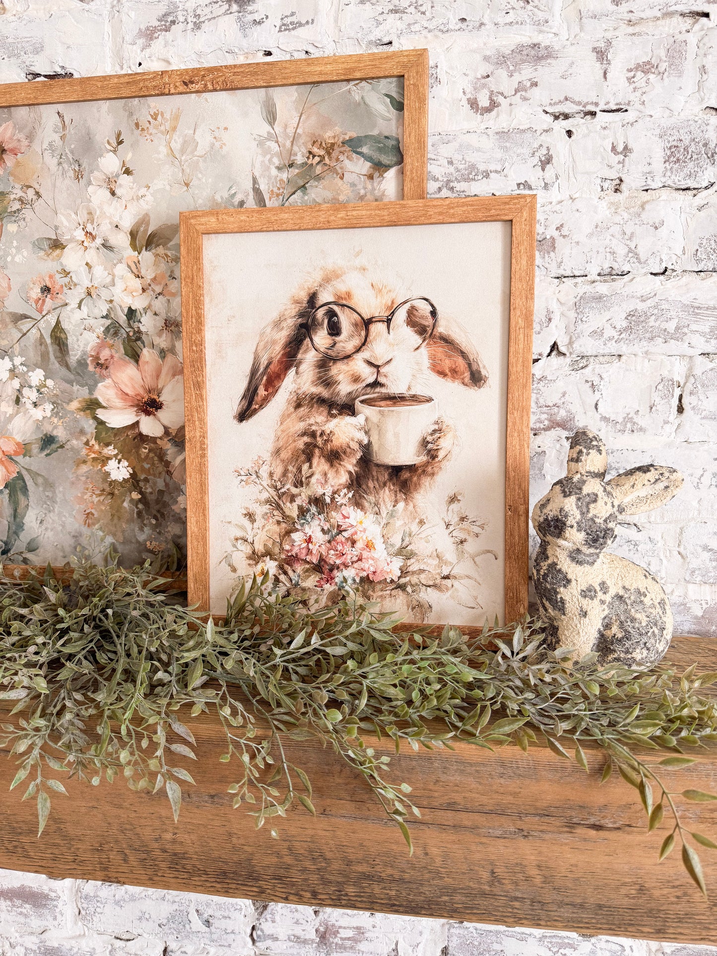 Bunny with Glasses & Coffee Cup Wood Sign