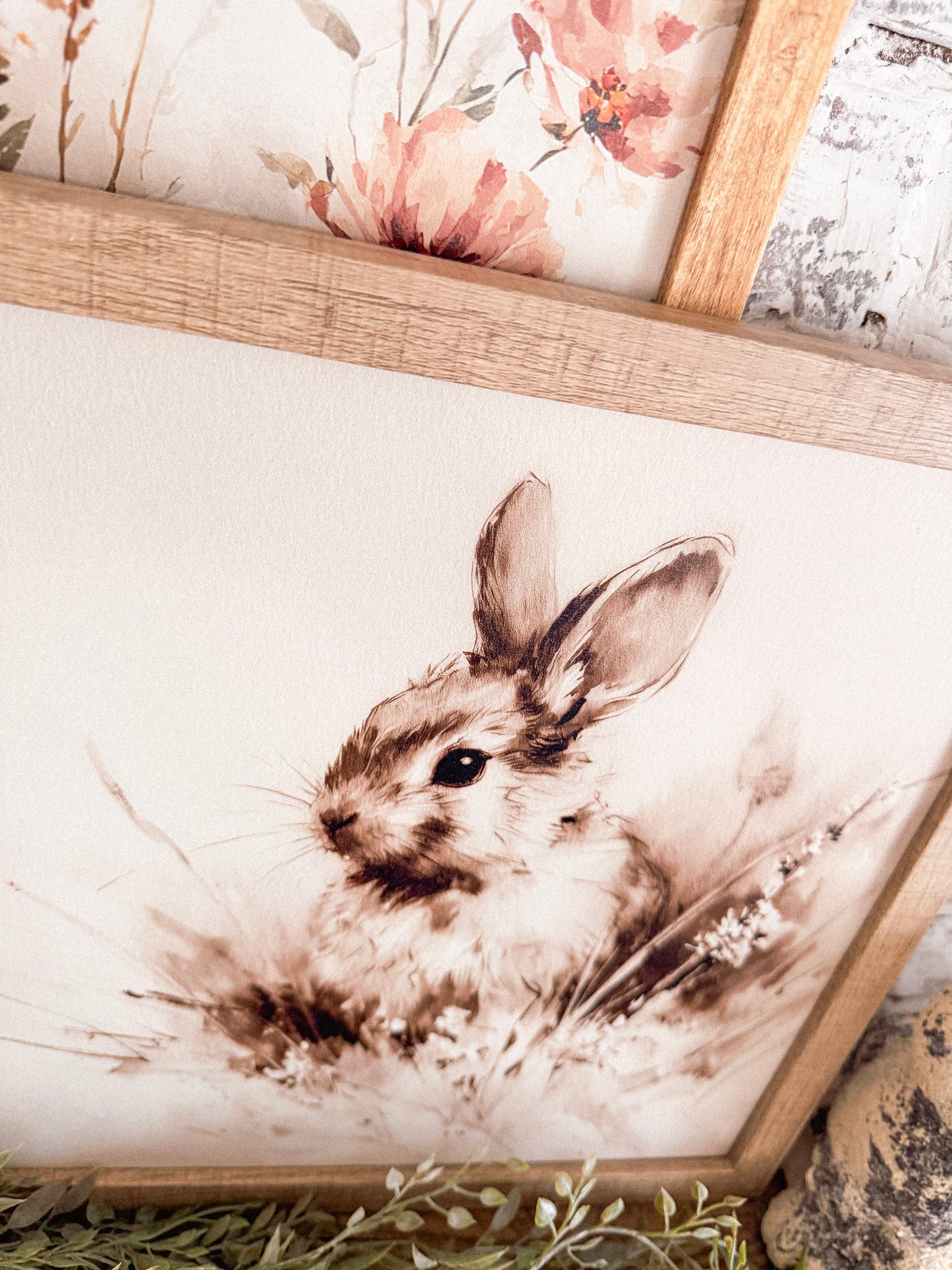 Vintage Rabbit in Grass Spring Wood Sign