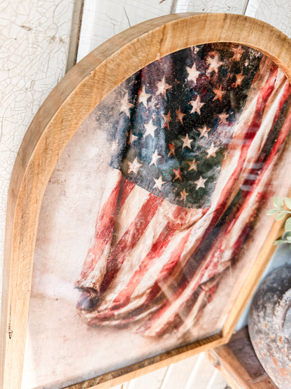 Vintage Vertical American Flag Framed Arched Print