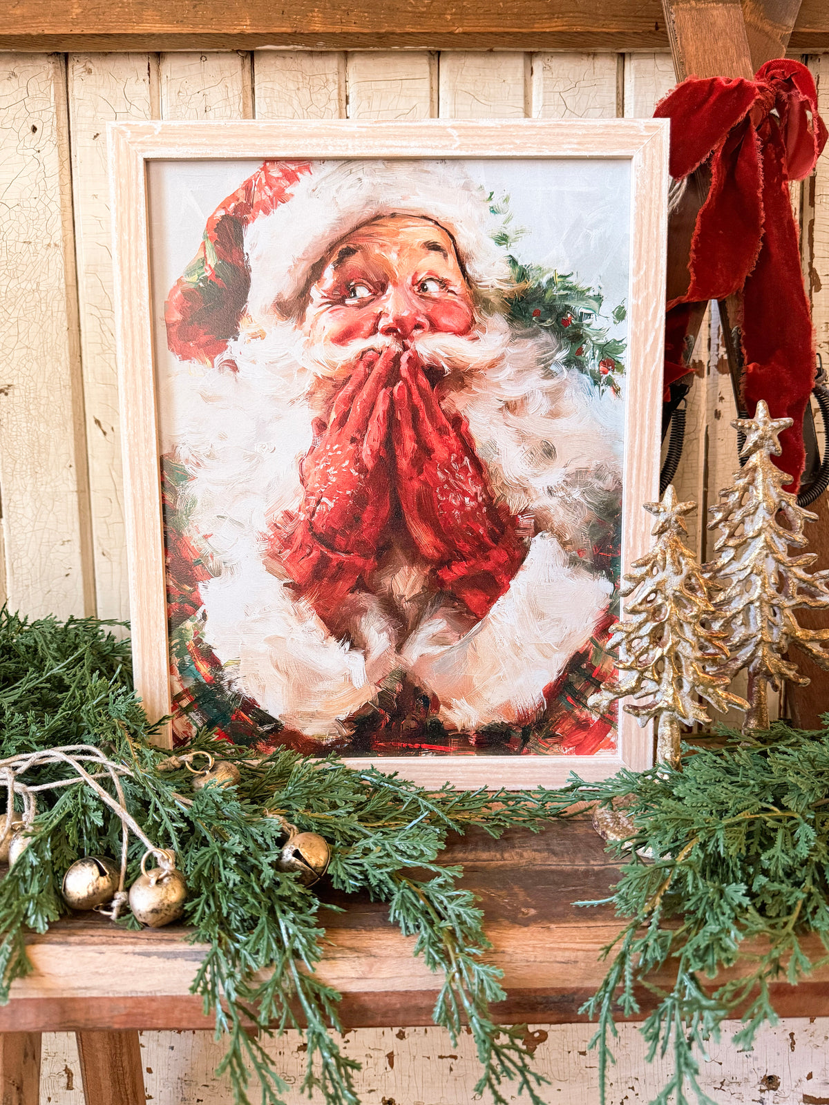 Santa Claus with Red Gloves Wood Sign
