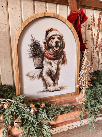 Framed Arch - Neutral Golden Retriever in Santa Hat