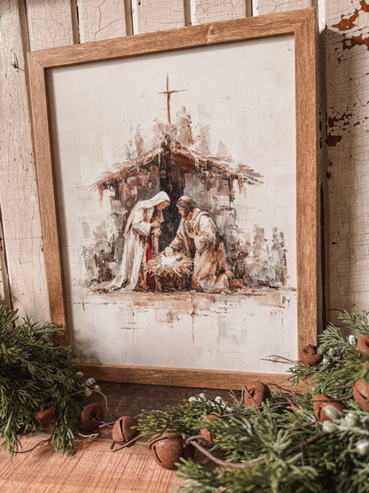 Nativity Scene Vintage Wood Sign