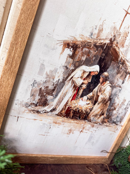Nativity Scene Vintage Wood Sign