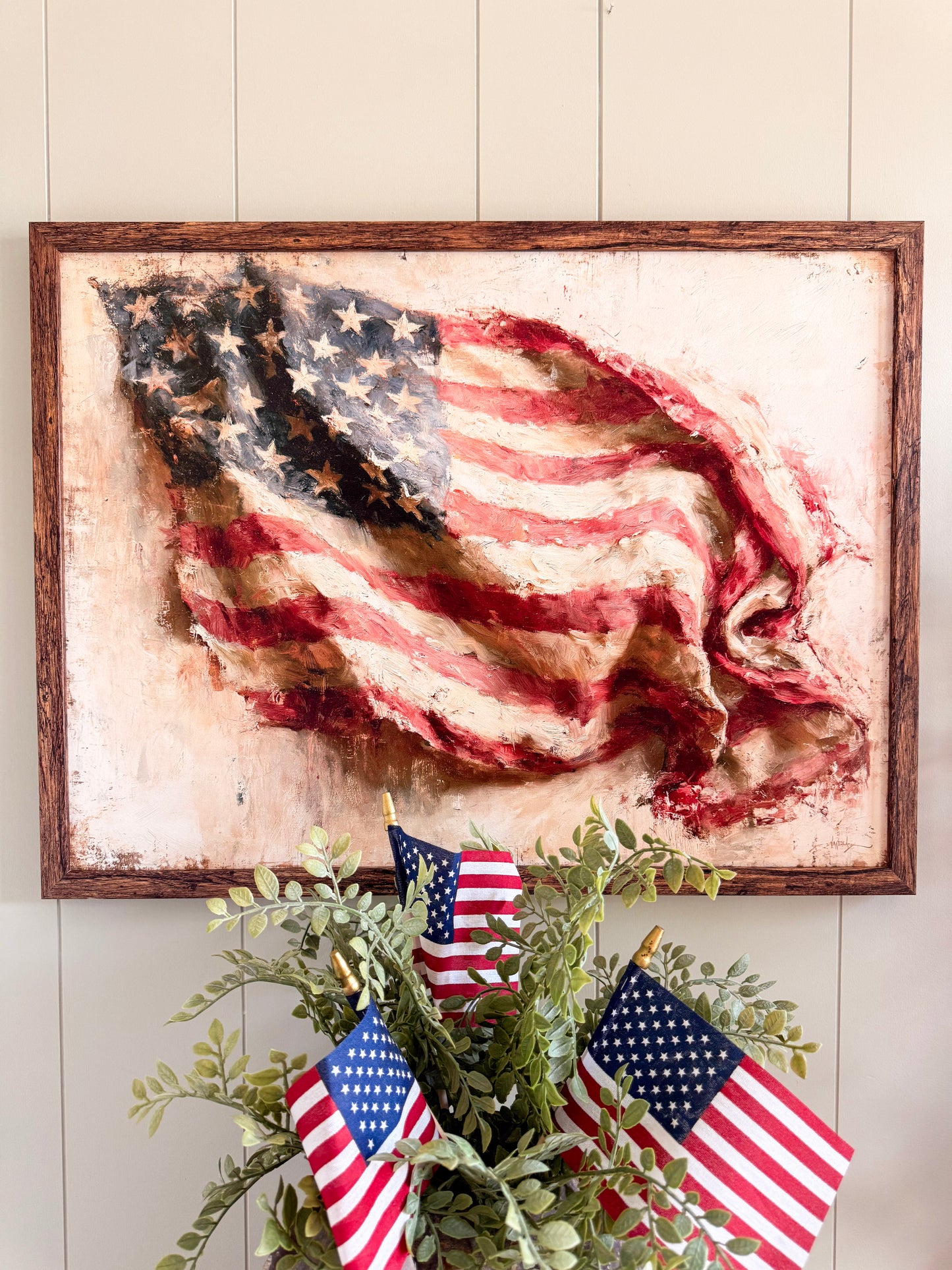 Vintage American Flag Wood Sign - Landscape
