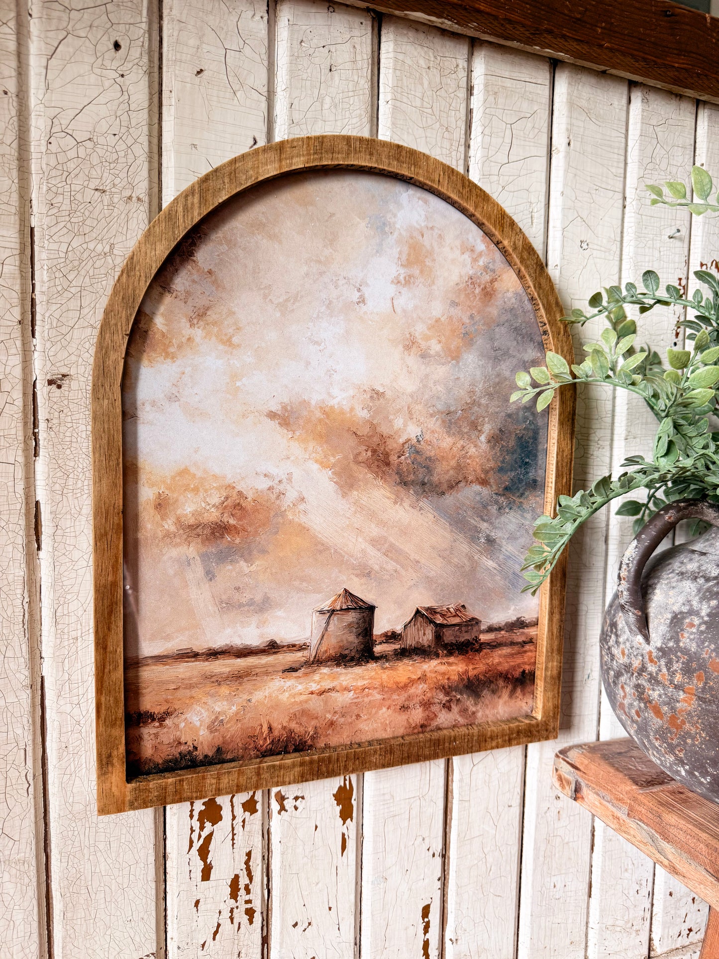 Summer Grain Bins in Field Framed Arched Print