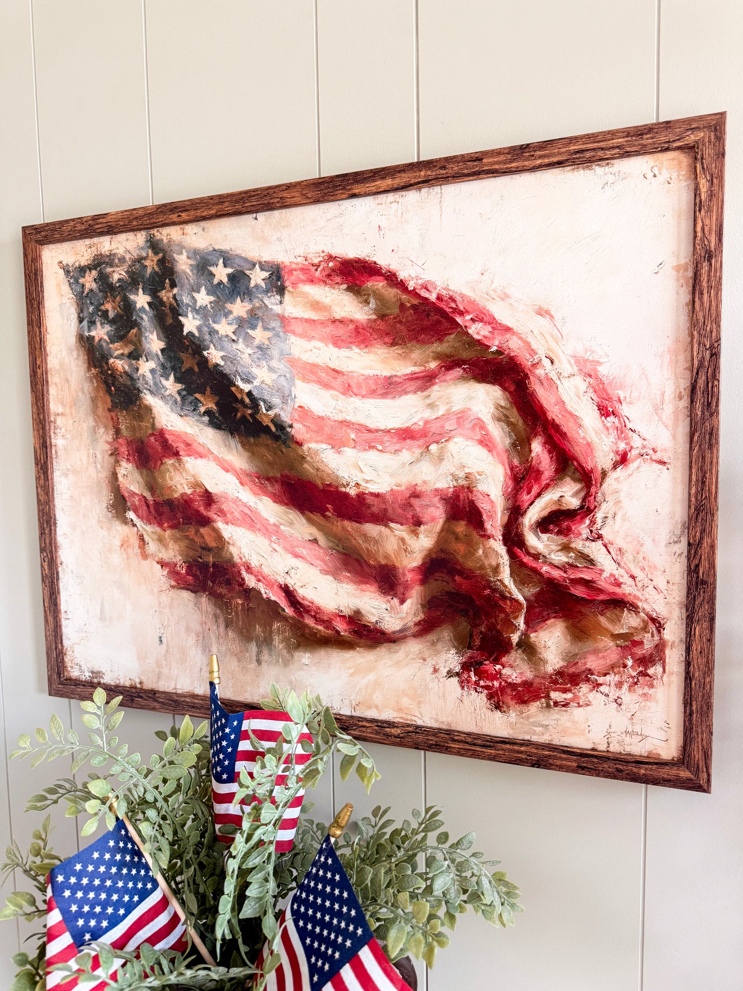 Vintage American Flag Wood Sign - Landscape