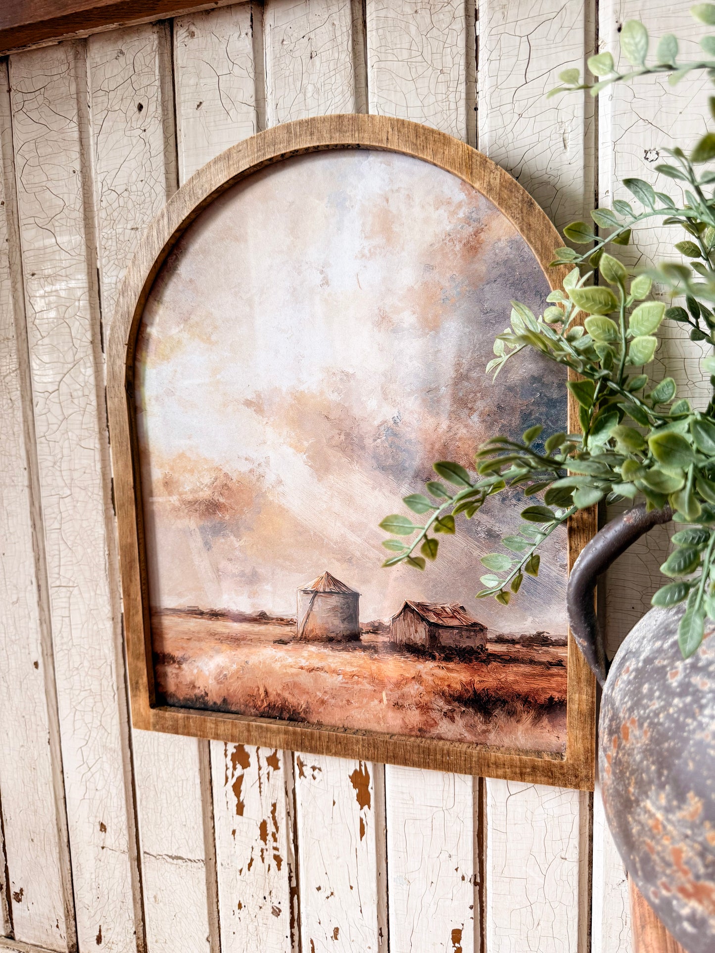 Summer Grain Bins in Field Framed Arched Print