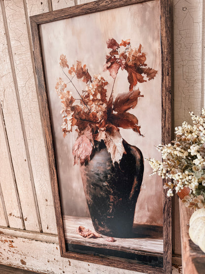 Dried Hydrangea in Black Vase Art Print Wood Sign