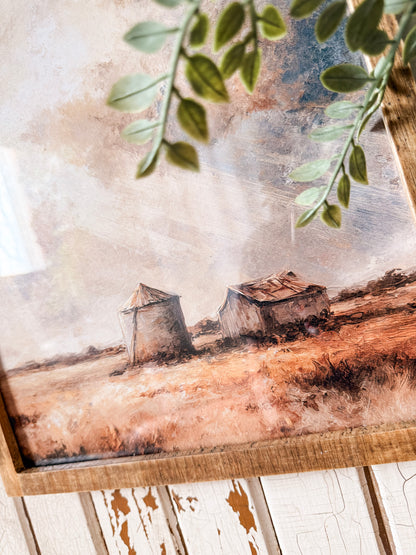 Summer Grain Bins in Field Framed Arched Print