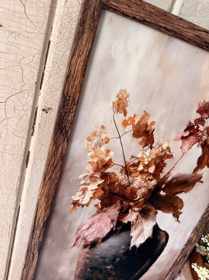 Dried Hydrangea in Black Vase Art Print Wood Sign