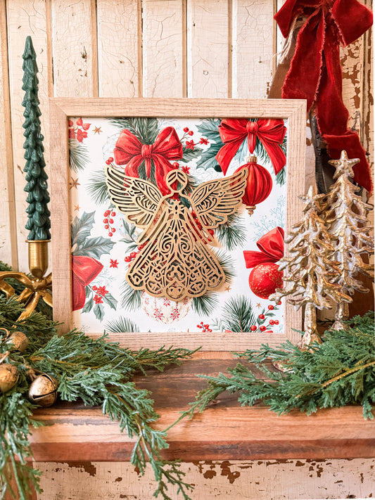 Gold Laser Cut Angel Christmas Wood Sign