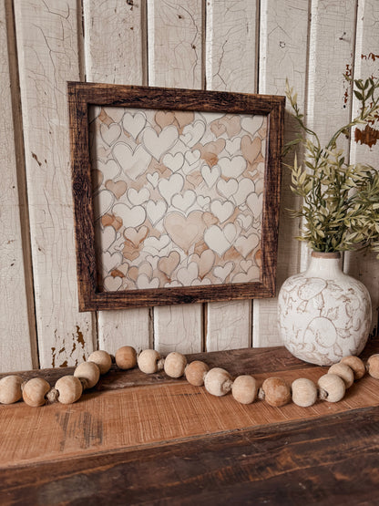 Vintage Coffee Stained Hearts Wood Sign