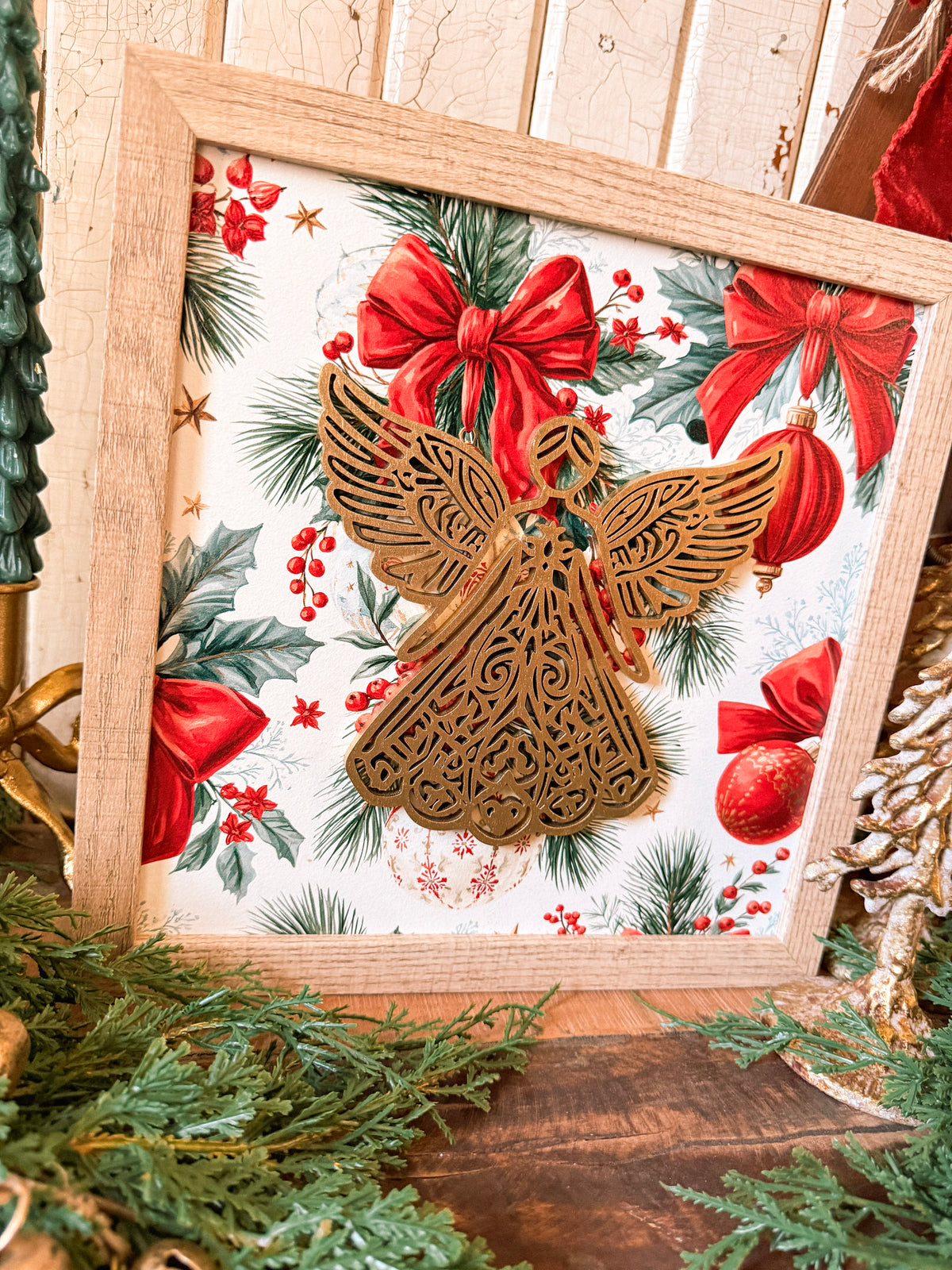 Gold Laser Cut Angel Christmas Wood Sign