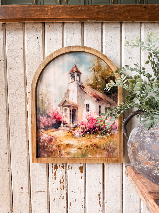 Spring Time Church Framed Arched Print