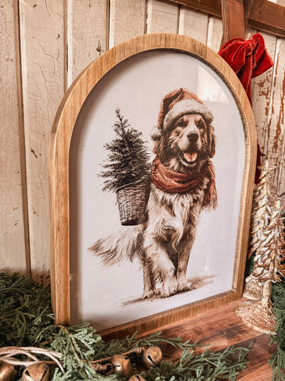 Framed Arch - Neutral Golden Retriever in Santa Hat