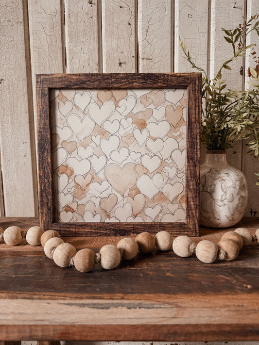 Vintage Coffee Stained Hearts Wood Sign