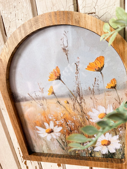 Yellow & White Flowers in Field Framed Arched Print