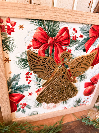 Gold Laser Cut Angel Christmas Wood Sign