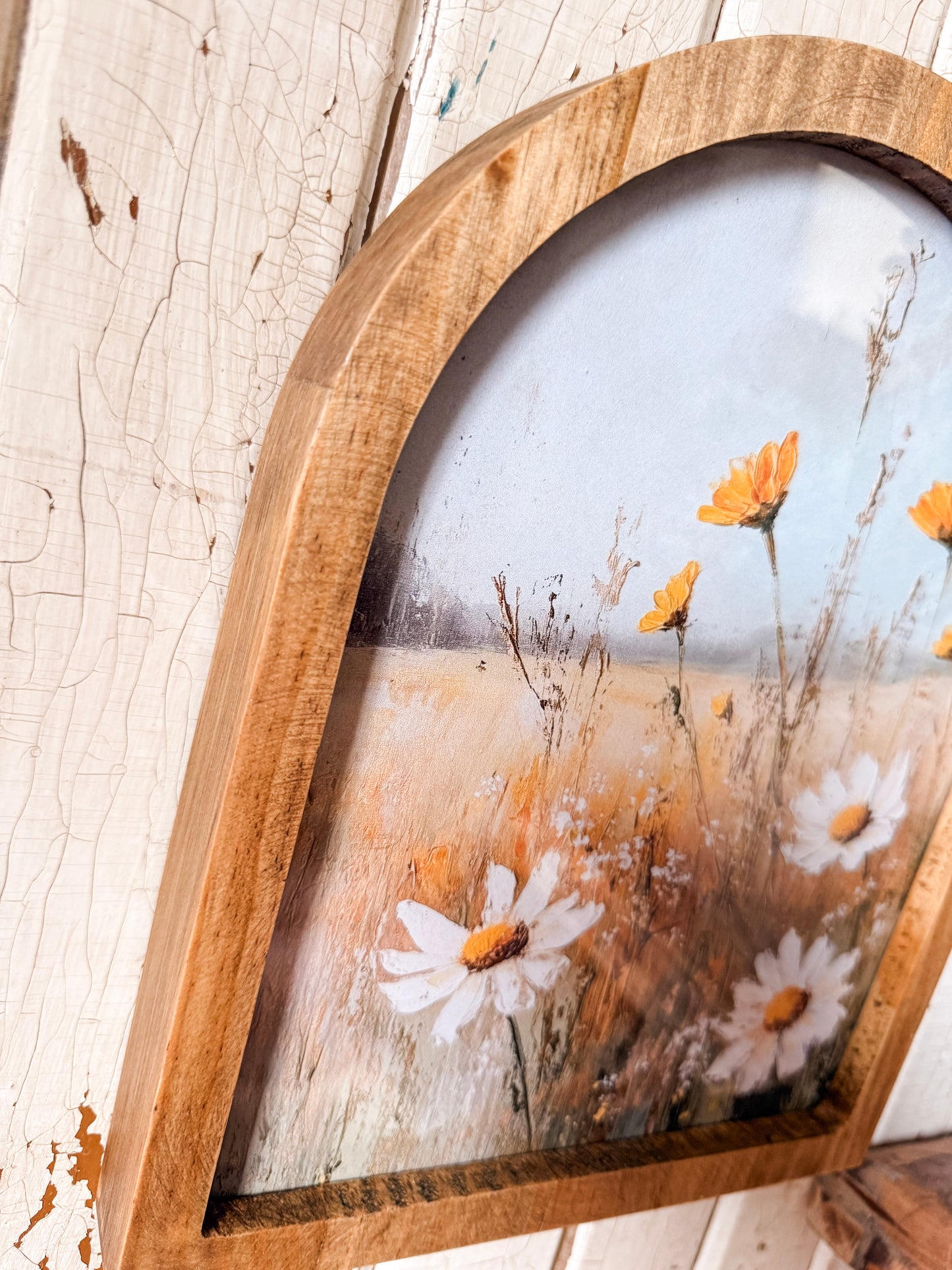 Yellow & White Flowers in Field Framed Arched Print