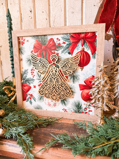 Gold Laser Cut Angel Christmas Wood Sign