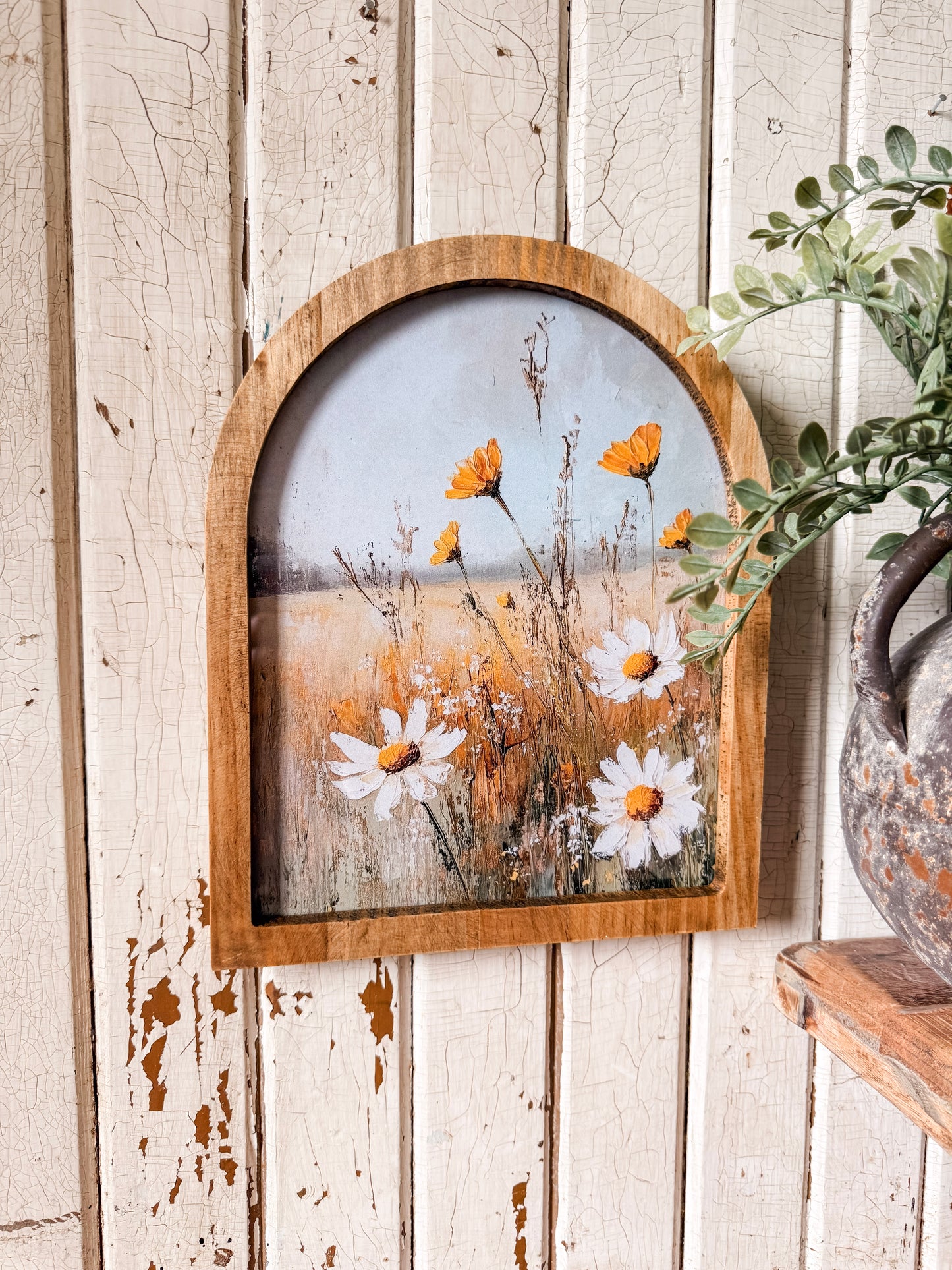 Yellow & White Flowers in Field Framed Arched Print