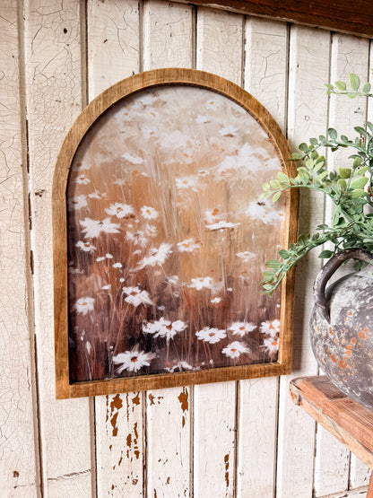 White Daisies Neutral Framed Arched Print