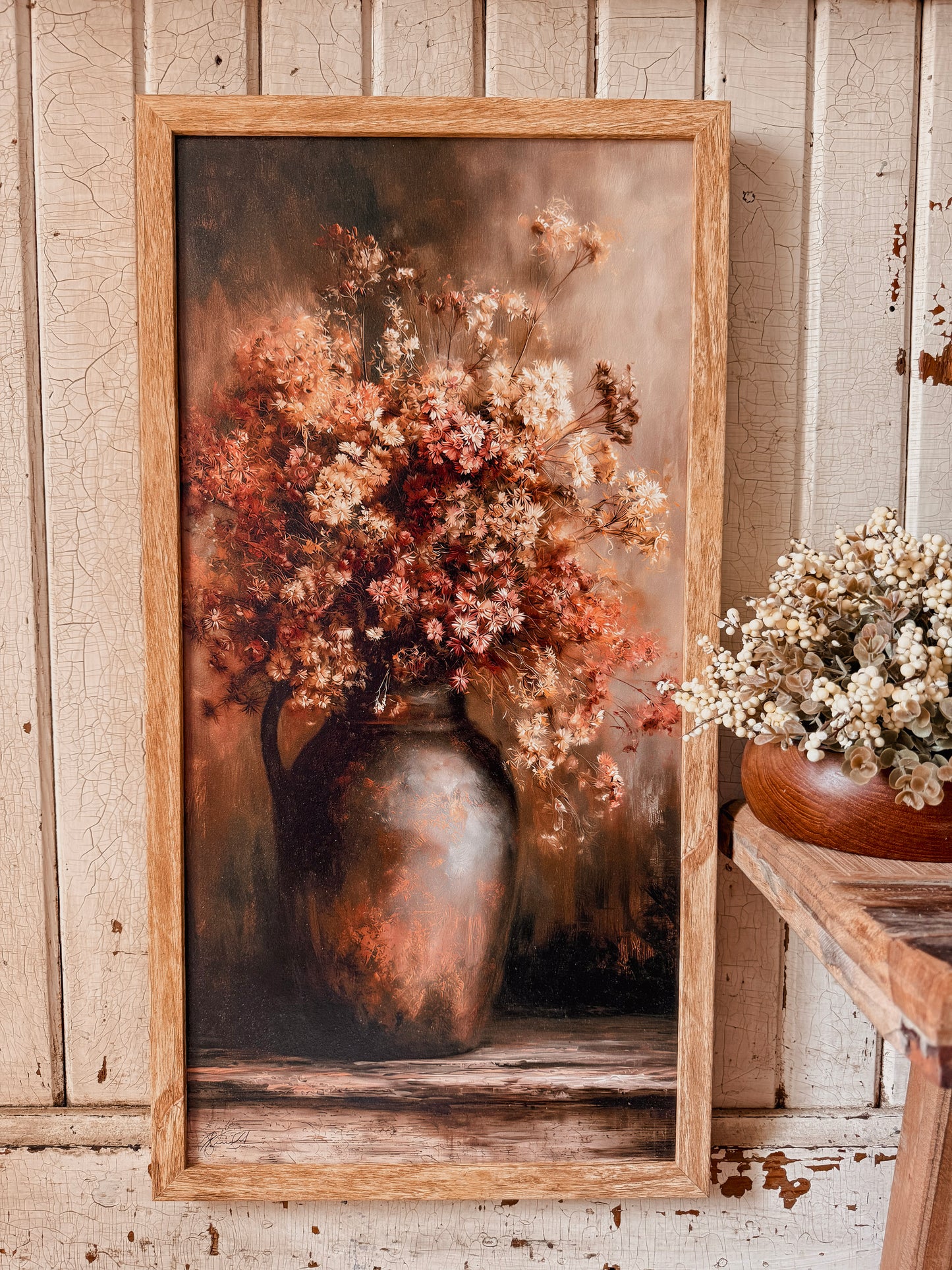 Dried Floral Bouquet in Vase Art Print Wood Sign