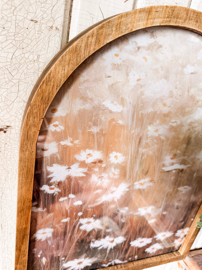 White Daisies Neutral Framed Arched Print