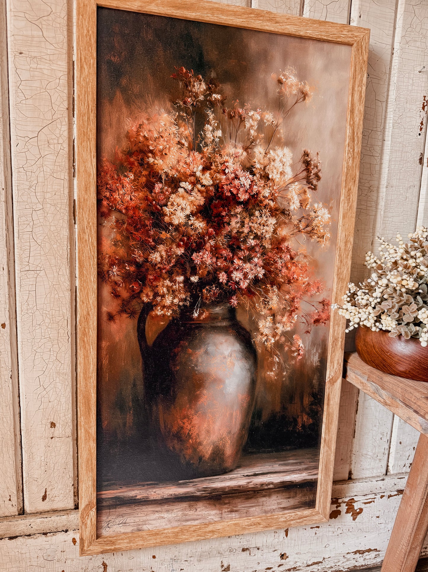 Dried Floral Bouquet in Vase Art Print Wood Sign