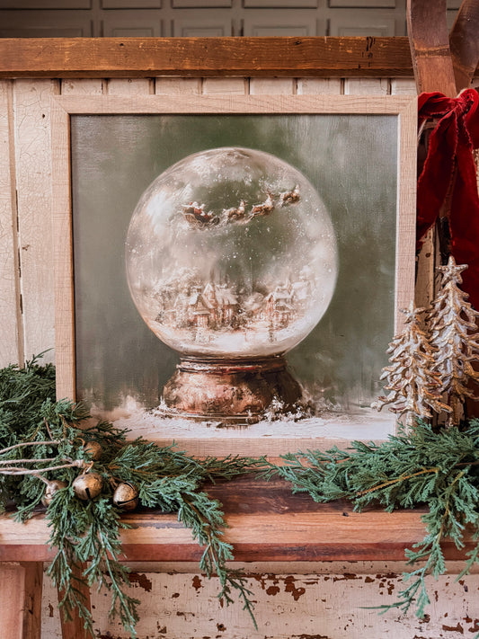 Santa Village Snow Globe Wood Sign