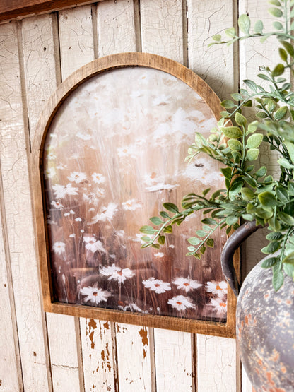 White Daisies Neutral Framed Arched Print