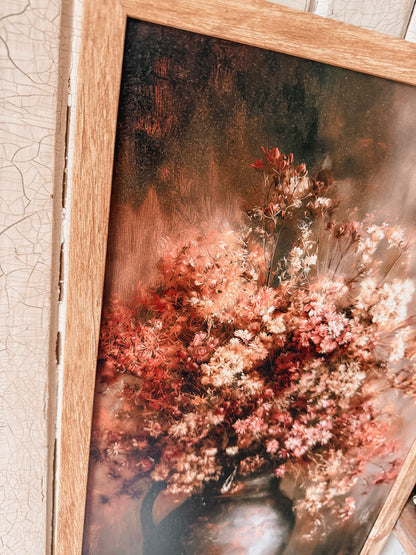Dried Floral Bouquet in Vase Art Print Wood Sign