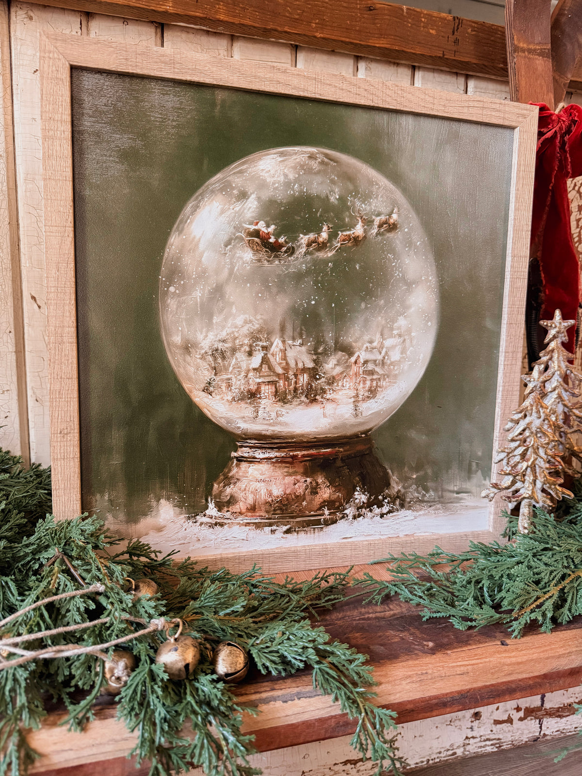 Santa Village Snow Globe Wood Sign