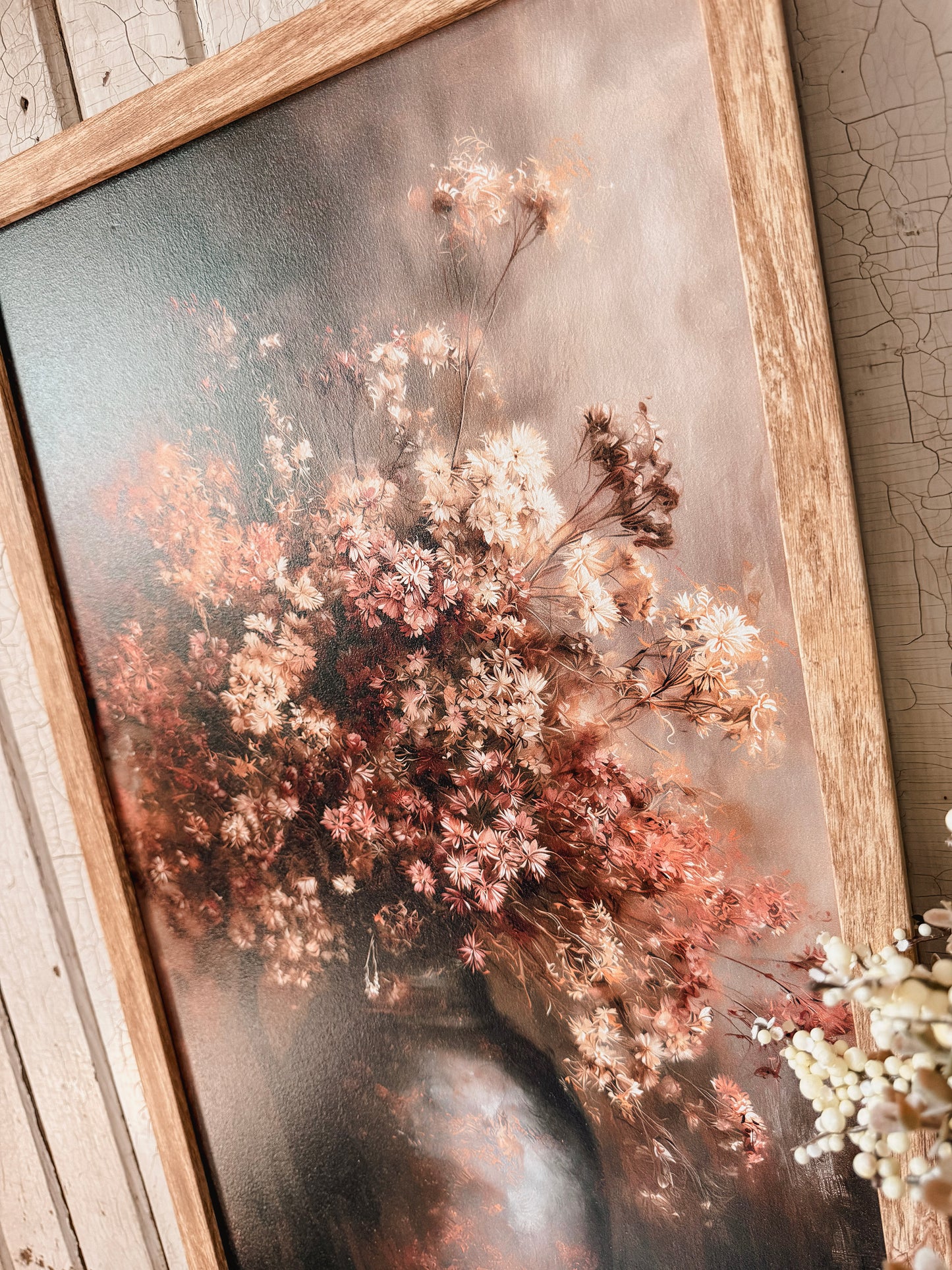 Dried Floral Bouquet in Vase Art Print Wood Sign