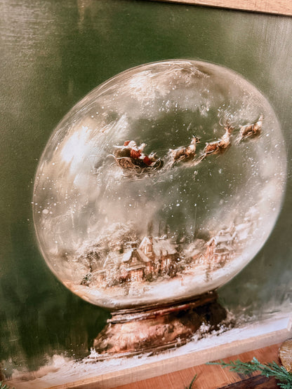 Santa Village Snow Globe Wood Sign