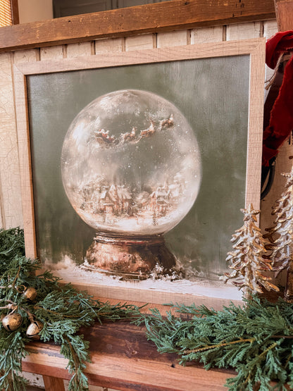 Santa Village Snow Globe Wood Sign