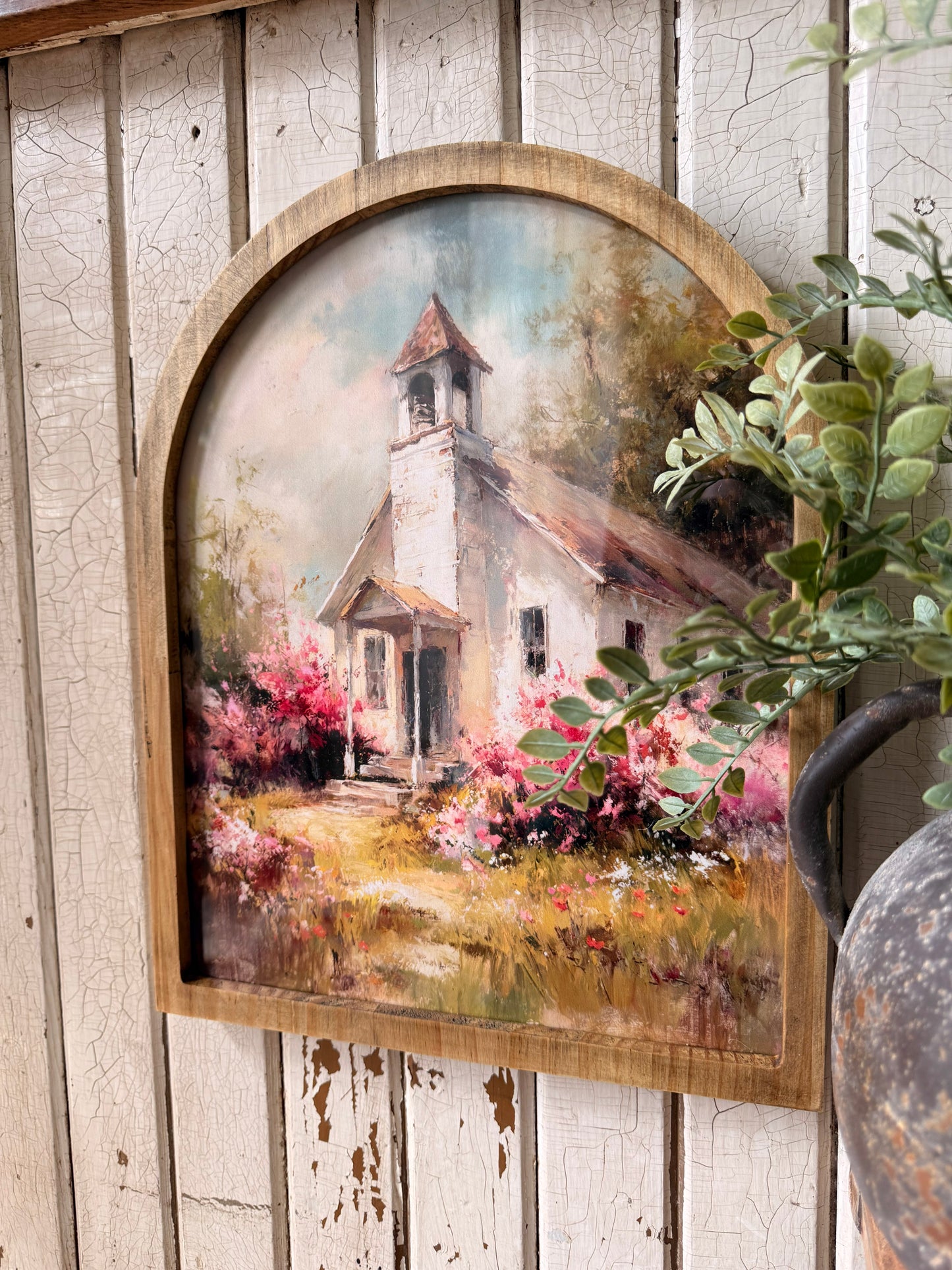 Spring Time Church Framed Arched Print